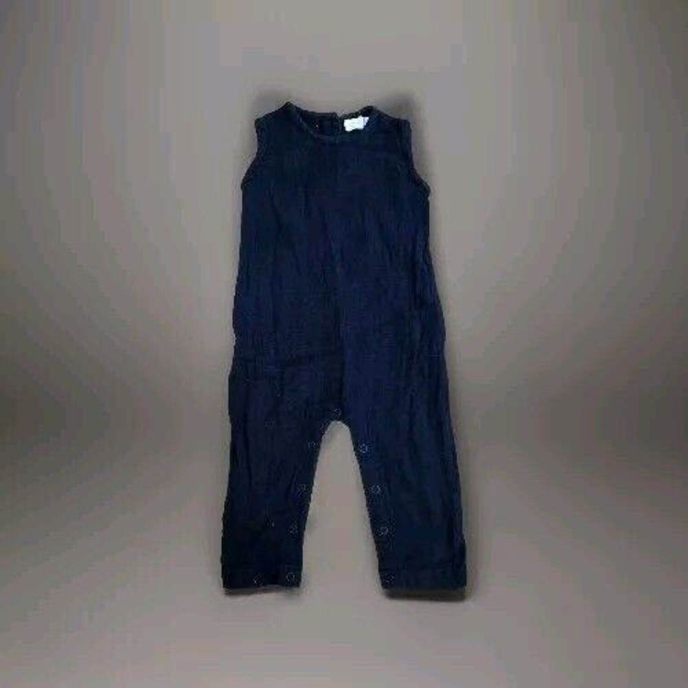 JAMIE KAY Navy Blue Sleeveless Muslin‎ Romper Unisex 0-3mos- N4